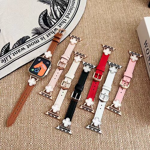 苹果apple watch8手表表带iWatch76543SEUltra四叶草真皮替换带女