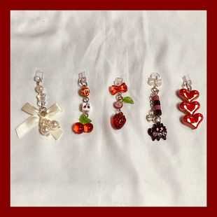 可爱的猫咪樱桃草莓手机防尘塞挂饰挂件配件装饰品吊坠吊饰多色
