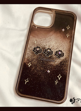 高级黑色流沙闪粉玫瑰适用ihone16promax苹果15pro手机壳14新款13