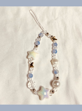 少女心蓝色蝴蝶结手机挂绳贝壳星星短款手腕挂饰珠串手链ccd挂件