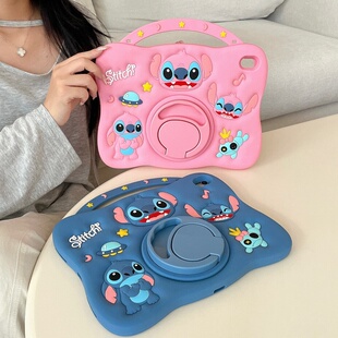 卡通史迪仔360度旋转iPad10保护套2022新款适用苹果iPad10.2寸mini6平板Air4/5保护壳pro可爱女9.7软硅胶