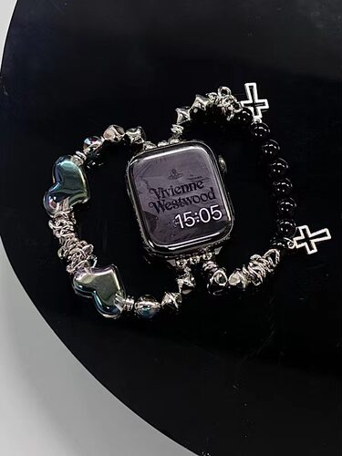 朋克幻彩爱心串珠十字弹力表带适用于Apple WatchS9苹果iwatch8SE