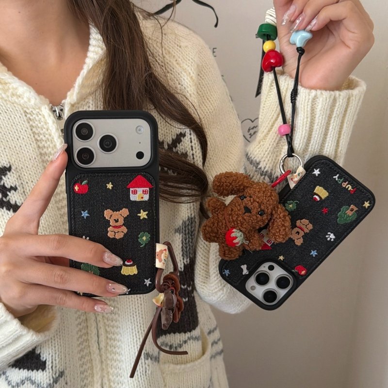 秋冬牛仔布刺绣星星狗狗适用iphone17promax手机壳苹果17新款16promax女款13硬壳15带小狗链条14手机套,3C数码配件,手机保护套/壳,淘宝优惠券,粉丝福利购,淘宝优惠卷