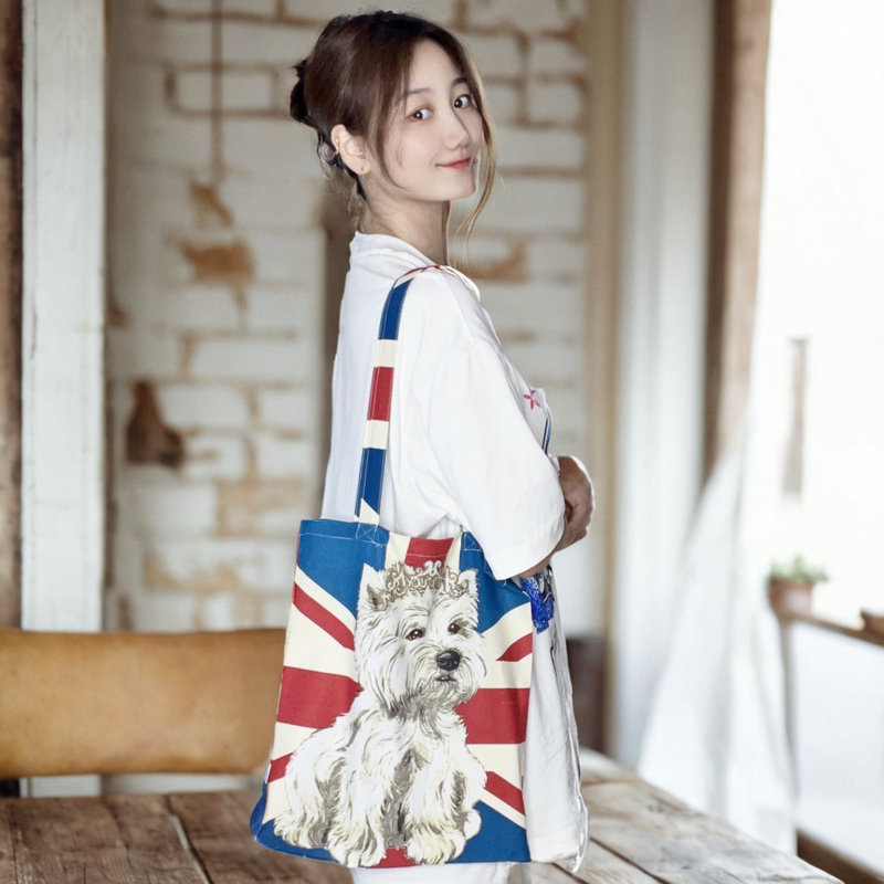 周A家harrods漂亮的西高地棉布大容量通用包便携单肩环保购物袋