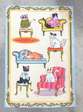 周A家UW英式创意家居设计复古猫咪茶巾茶毛茶几茶桌布茶巾多用巾