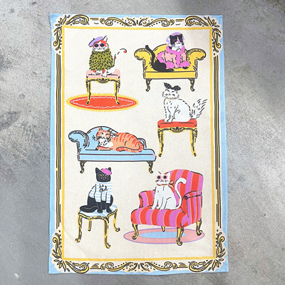 周A家UW英式创意家居设计复古猫咪茶巾茶毛茶几茶桌布茶巾多用巾