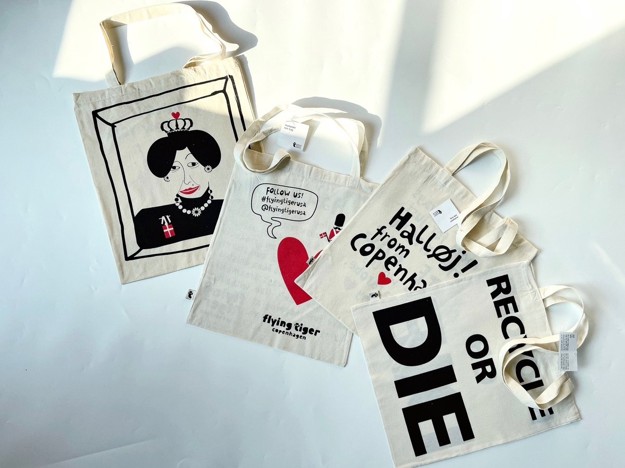 周a家flyingtiger澳单时尚单肩手拎可折叠便携超市学院环保购物袋