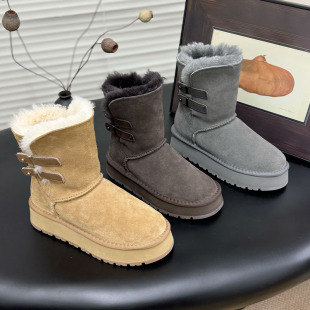 百搭舒适休闲厚底东北大棉鞋 羊毛一体中筒雪地靴女2025冬季 新款