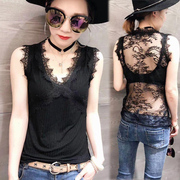 Black beautiful back camisole women wear sexy lace hollow sleeveless suit inner top bottoming shirt simple