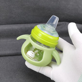 一瓶三用婴幼儿鸭嘴吸管杯宝宝喝水训练迷你玻璃小奶瓶80ml宽口径