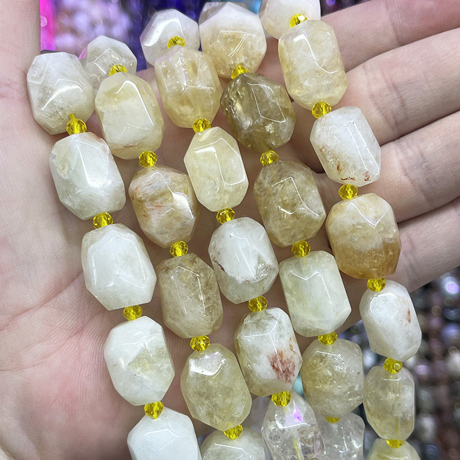 天然黄水晶不定形散珠手链项链切面半成品原石DIY手串珠饰品配件