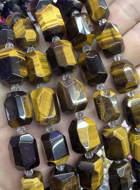天然黄虎眼石散珠水晶不定形切面虎睛石手链项链珠DIY半成品手串