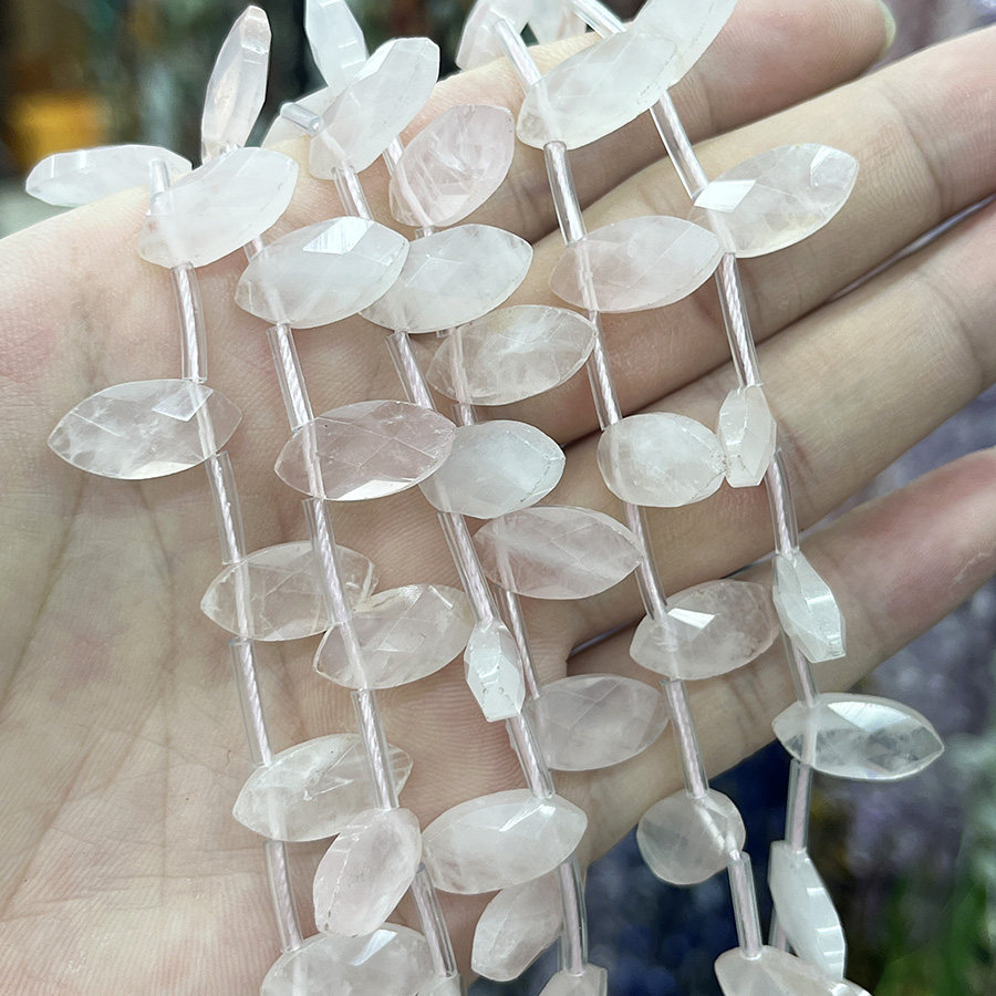 天然马粉水晶切面叶子散珠水晶原石手链项链半成品DIY手串珠饰品