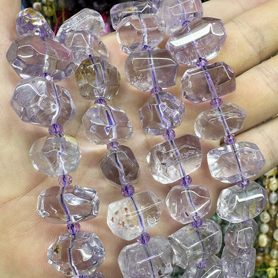 天然紫幽灵石散珠不定形切面紫水晶原石手链项链半成品DIY手串珠