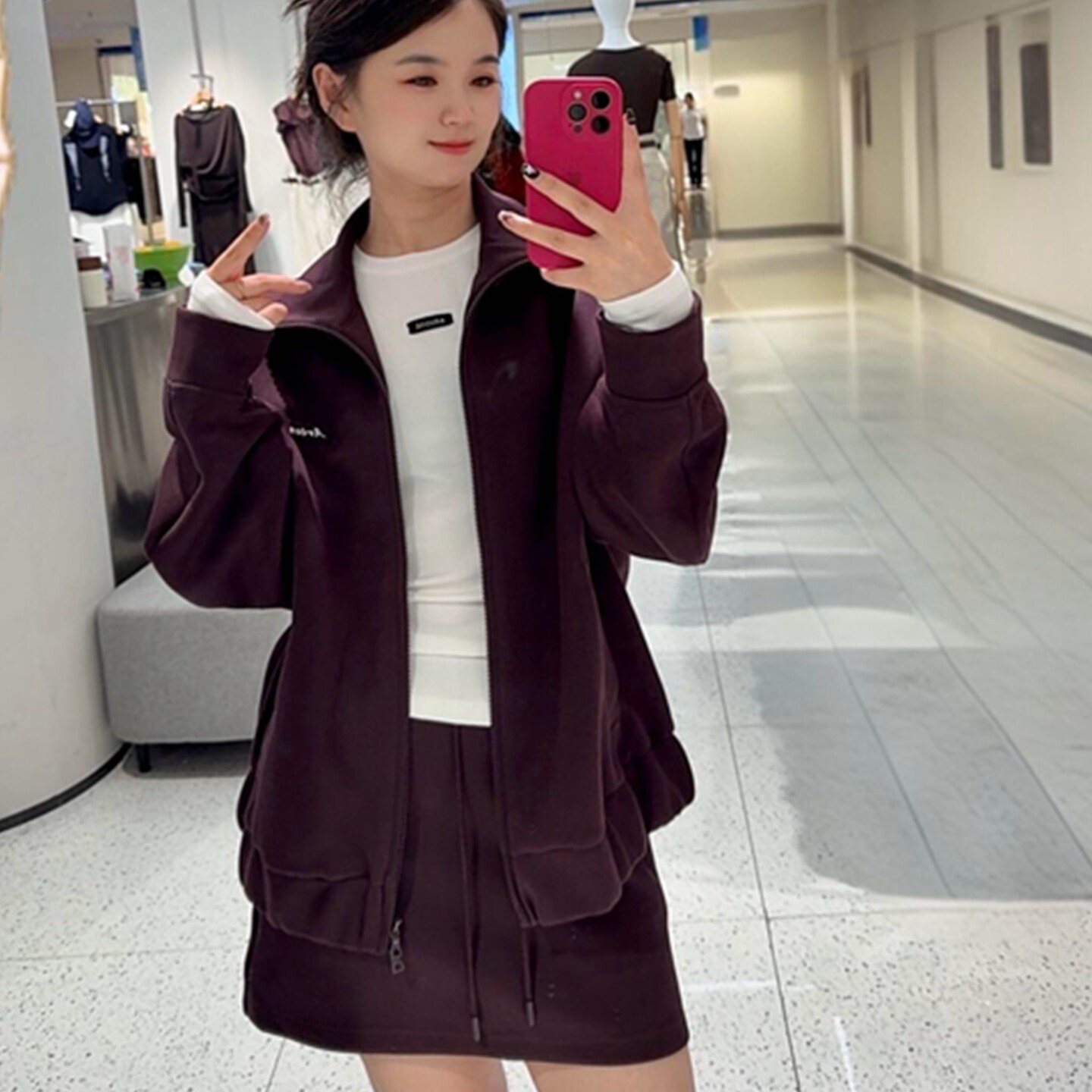 秋冬紫色立领拉链卫衣夹克女大码