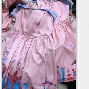 洛丽塔软妹子连衣裙 甜心少女粉色卡通图案大摆高腰长裙 中长款