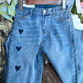 爱心中腰牛仔九分裤 偏小大朋友也可穿 弹力可爱少女紧身夏款