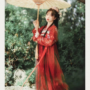 清仓处理赋南歌小太平红色古风汉服套装 上衣加齐胸网纱