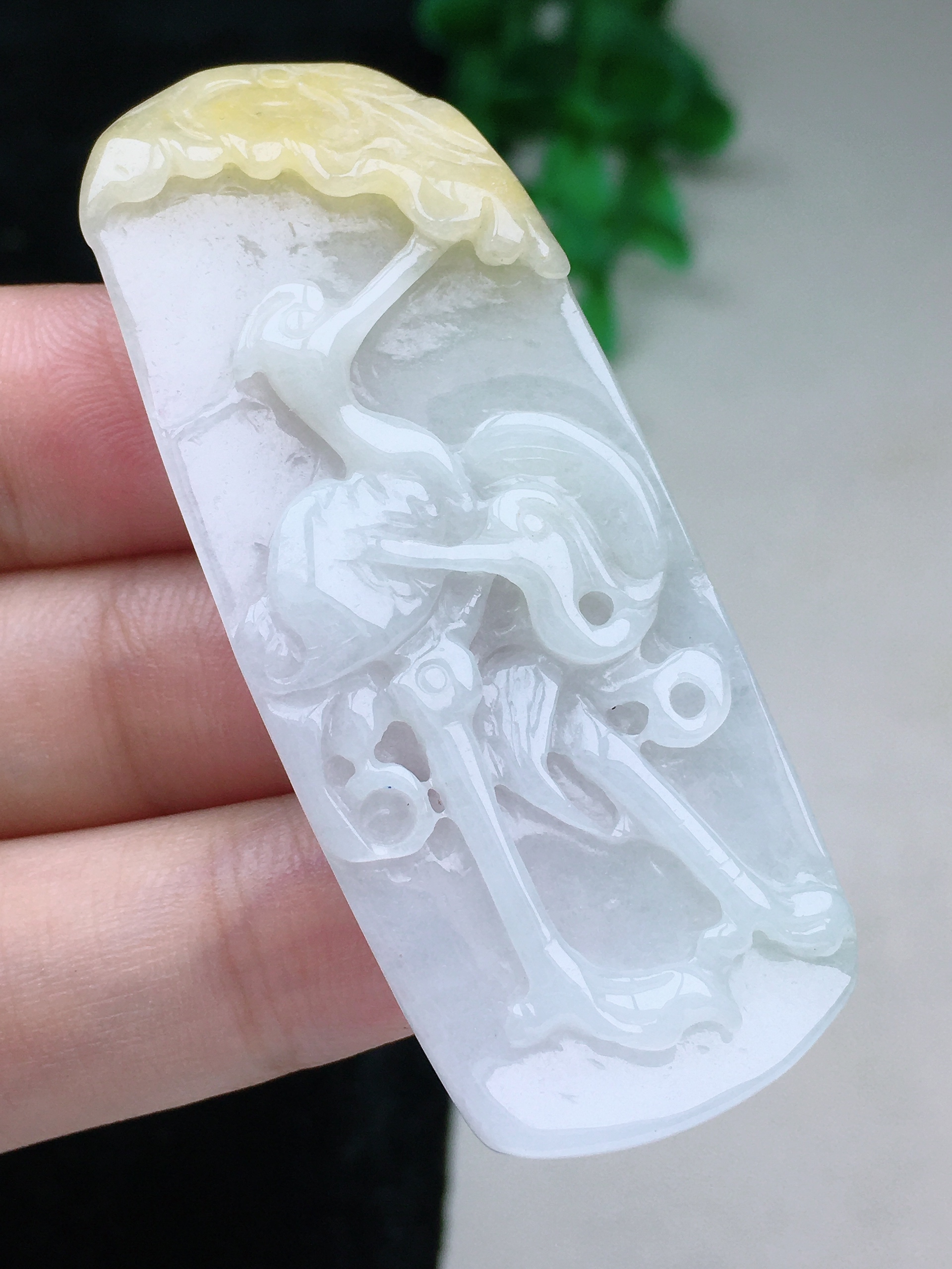 实体店补货第一站 无纹裂 带黄翡 和和美美 仙鹤吊坠 缅甸翡翠A货