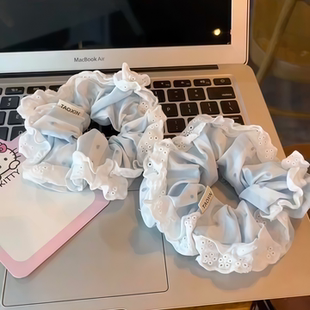 春夏2026新款蓝色蕾丝少女大肠发圈丸子头头绳扎马尾头花学生发饰