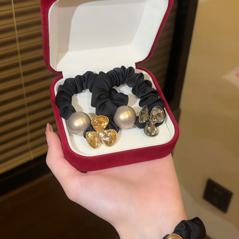 香槟色三叶草珍珠小肠发圈头绳女春夏高弹力马尾扎头发丸子头皮筋