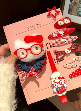 红色可爱Hellokitty猫发夹少女心发饰鸭嘴夹一字夹新年圣诞节头饰