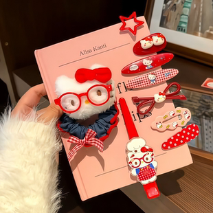 红色可爱Hellokitty猫发夹少女心发饰鸭嘴夹一字夹新年圣诞节头饰