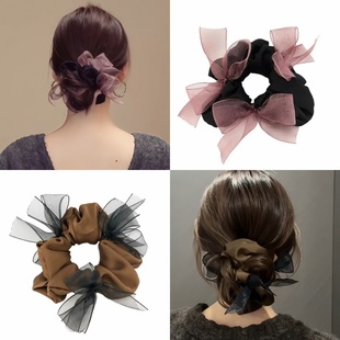 许我耀眼许妍同款 丸子头皮筋扎发绳 紫色蝴蝶结大肠发圈女2025新款