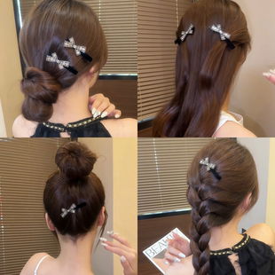 黑色蝴蝶结水钻鸭嘴夹黑色丝绒刘海夹前额碎发夹侧边发卡夹子头饰