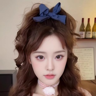 蓝色牛仔色蝴蝶结头饰丸子头抓夹女夏季高马尾鸭嘴发夹后脑勺发卡