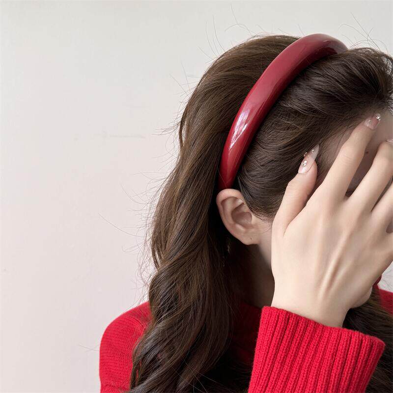 复古酒红色pu皮发箍女2026新款高颅顶压发发卡法式高级感发捆头箍