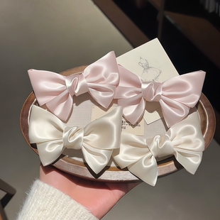 粉色缎面蝴蝶结发夹女春夏侧边刘海夹发卡学生闺蜜马尾夹子头饰