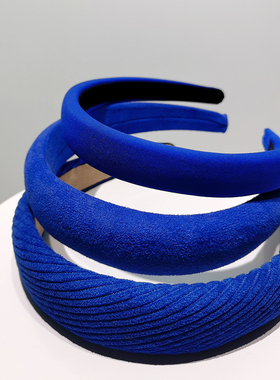 克莱因蓝丝绒发箍女洗脸发带夏季外出百搭高级感压发发卡蓝色头饰