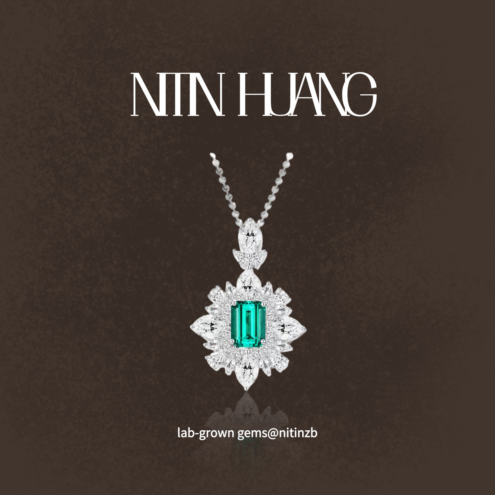 NITIN HUANG哥伦比亚培育祖母绿2克拉满钻吊坠通体925纯银镀金