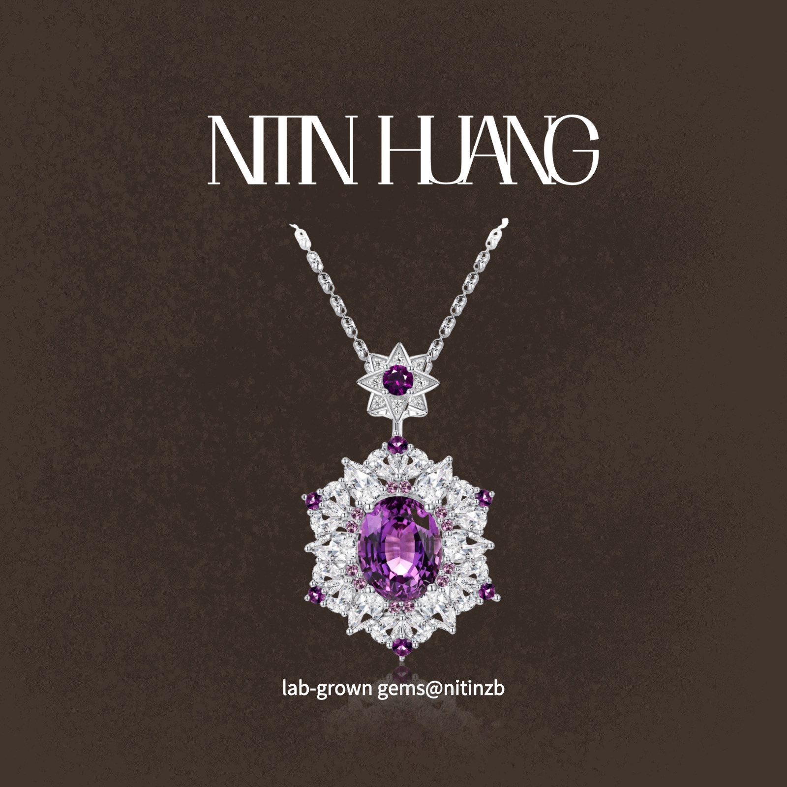 NITIN HUANG3克拉培育紫色蓝宝石吊坠通体925纯银镀金