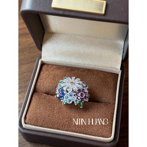 蓝宝石戒指D家秘密花园小雏菊戒