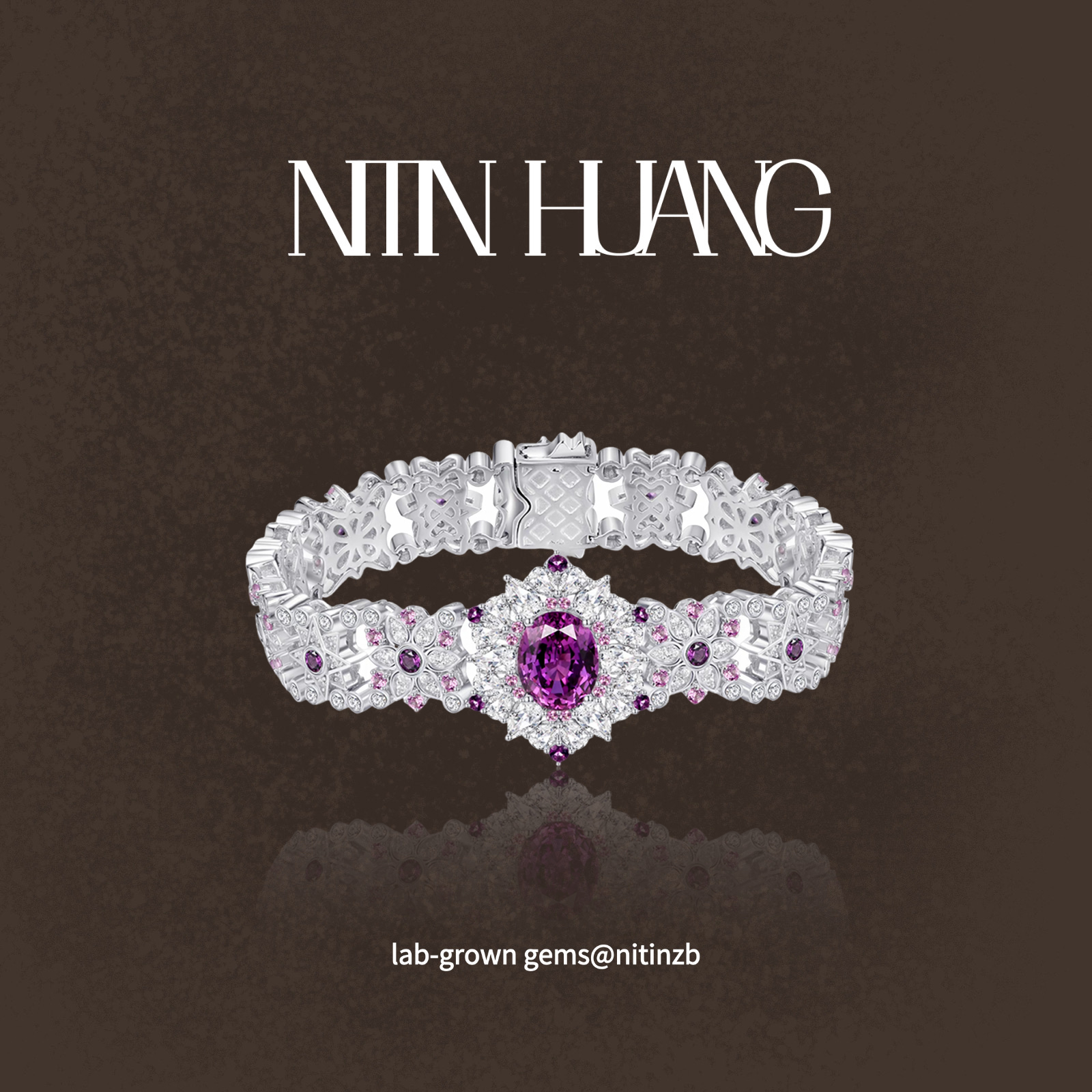 紫色蓝宝石手链镂空银电镀真金