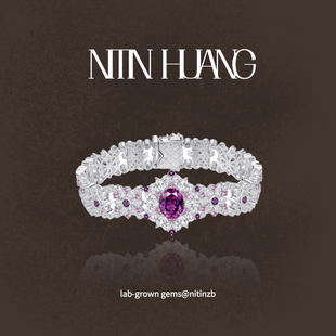 NITIN HUANG霓町培育紫色蓝宝石手链镂空宫庭通体925银电镀真金