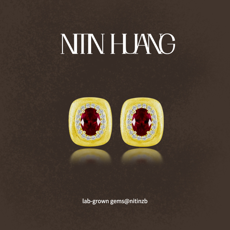 NITINHUANG925纯银鸽血红耳钉