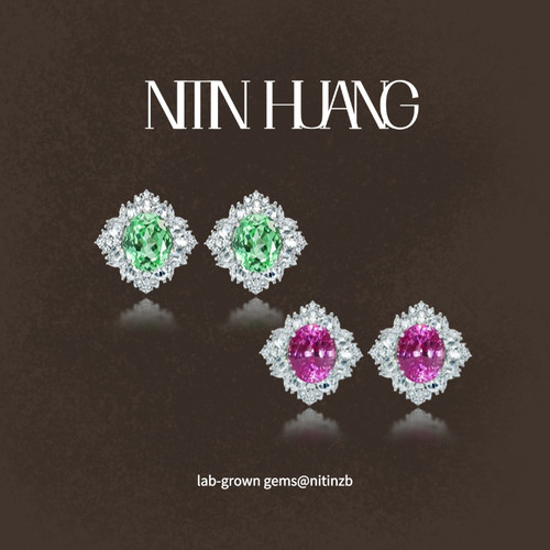 培育蓝宝石粉色925纯银耳钉