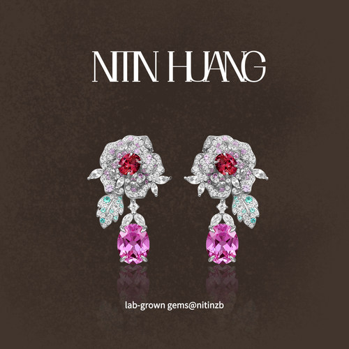 培育蓝宝石玫瑰双色渐变耳坠