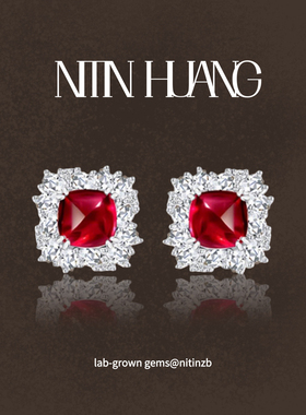 NITINHUANG 培育红蓝宝石耳钉通体925银镀真金