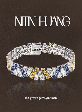 NITIN HUANG培育彩色蓝宝石时尚手链通体925纯银镀真金百搭欧美