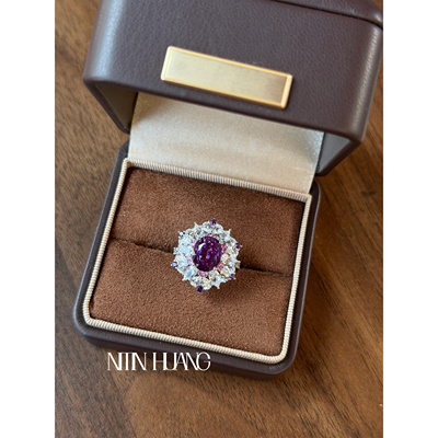 培育紫色蓝宝石戒指白蓝宝石围镶