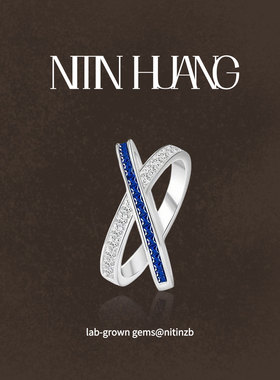 NITINHUANG 尚家交叉培育蓝宝石戒指  925银镀金