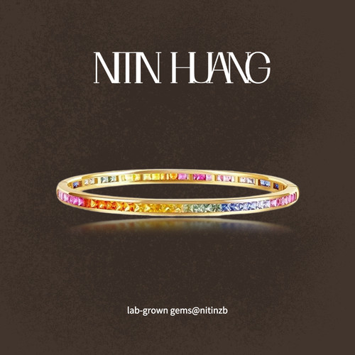 培育蓝宝石彩虹手镯925纯银手链
