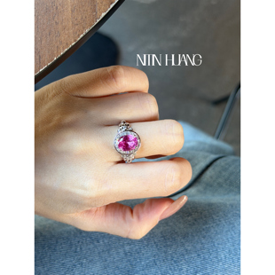 通体925纯银镀金 培育粉色蓝宝石戒指 芭比仙女粉 HUANG NITIN