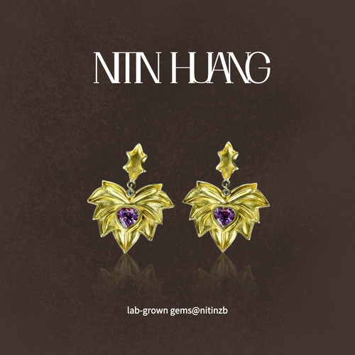 培育蓝宝石紫蓝宝枫叶耳钉