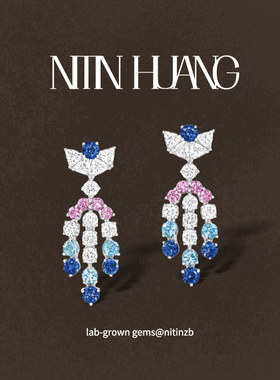 NITIN HUANG 培育彩色蓝宝石耳钉 拍卖行同款 通体925纯银
