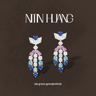 拍卖行同款 培育彩色蓝宝石耳钉 通体925纯银 HUANG NITIN
